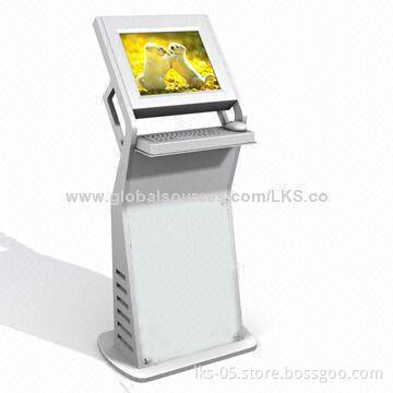Floor standing kiosk with 17-inch touchscreen and full keyboard